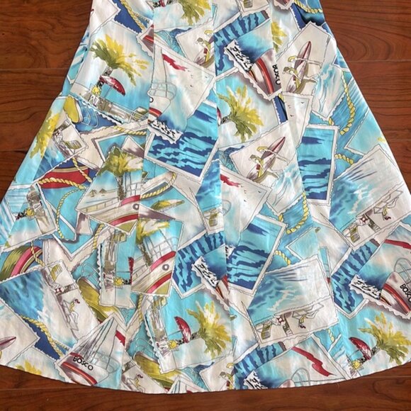 Depeche Mode White and Blue Sleeveless Vacation Palm Tree Boat Summer Dress - Picture 3 of 12